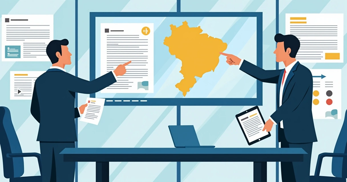 Dois representantes sindicais discutindo papéis em ambiente corporativo moderno 