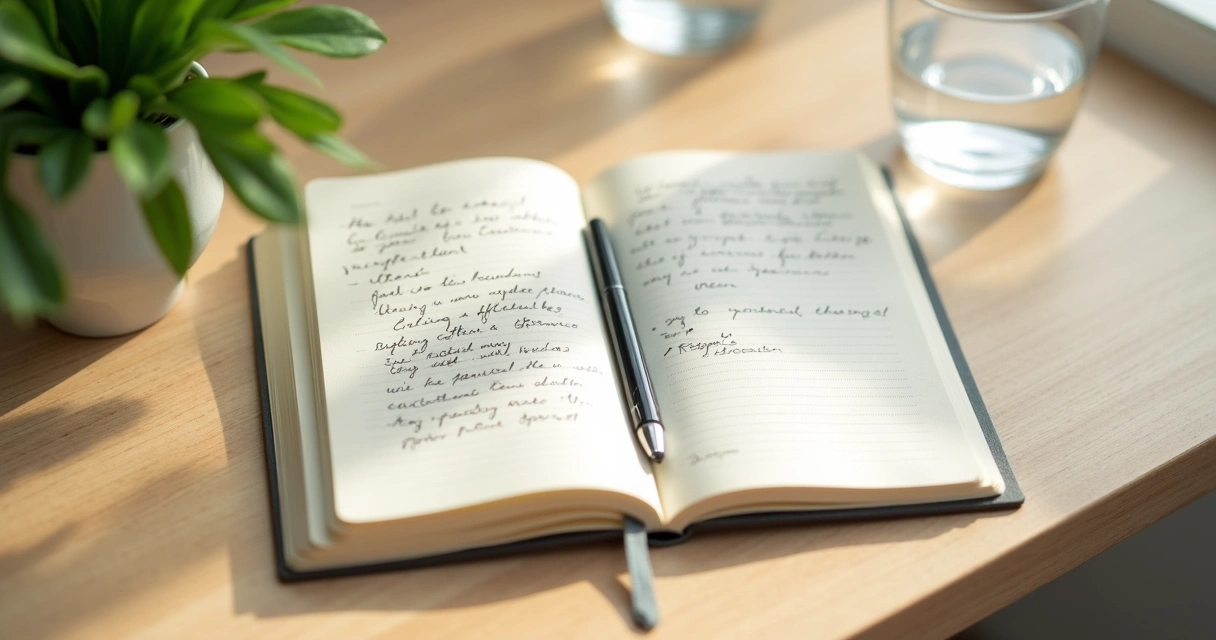 Caderno com anotações sobre limites e reflexão pessoal 