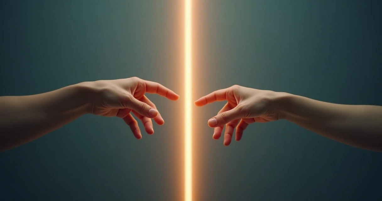 Manos separadas por una línea de luz suave