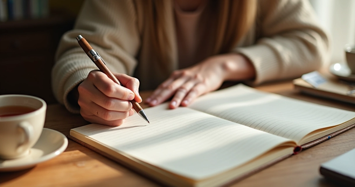 Pessoa escrevendo limites pessoais em caderno