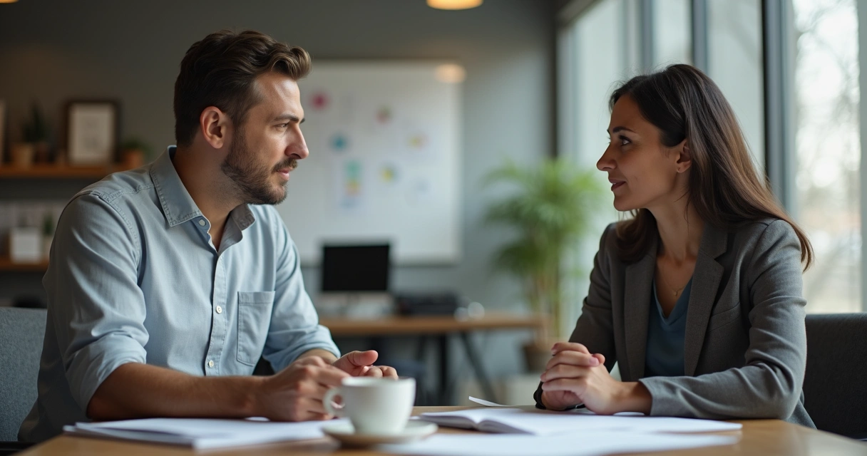 Conversación entre colegas abordando límites laborales 