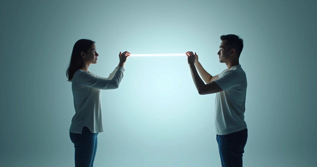 Persona colocando un límite simbólico entre sí y otra persona en una relación 