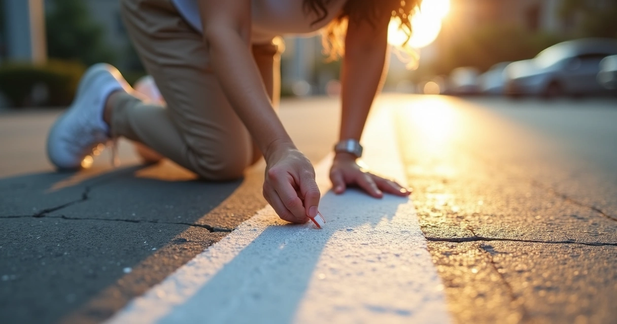 Pessoa traçando uma linha no chão com giz branco