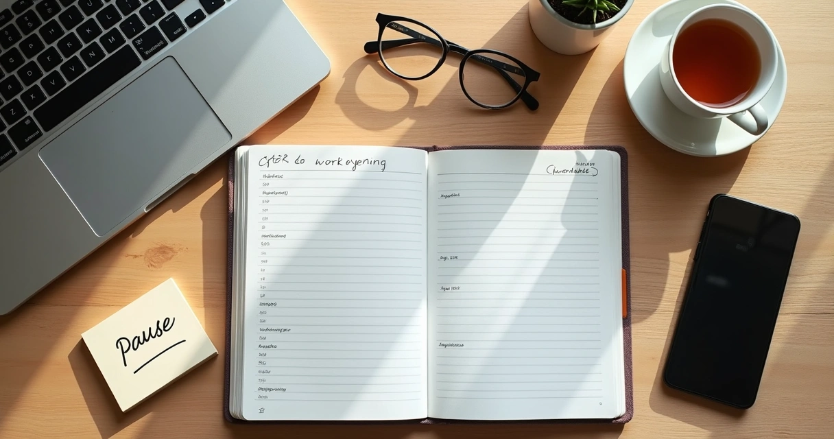 Mesa de trabalho com agenda e horário definido