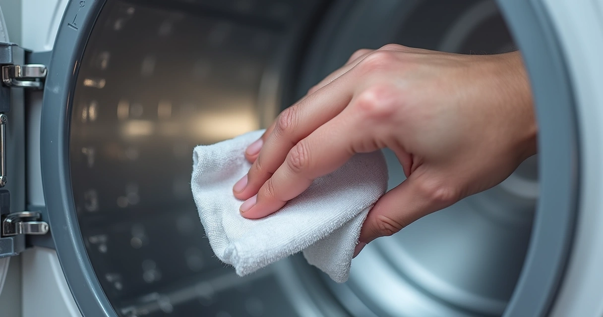 Sensor de umidade de secadora sendo limpo com pano 
