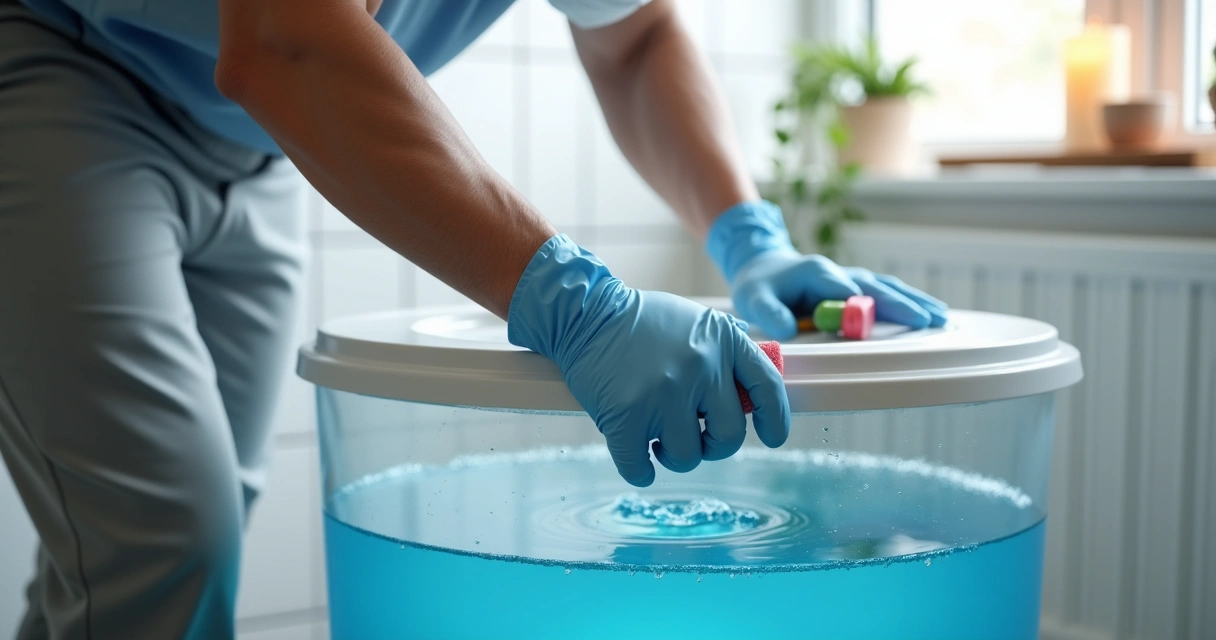 Profissional realizando limpeza em caixa d'água 
