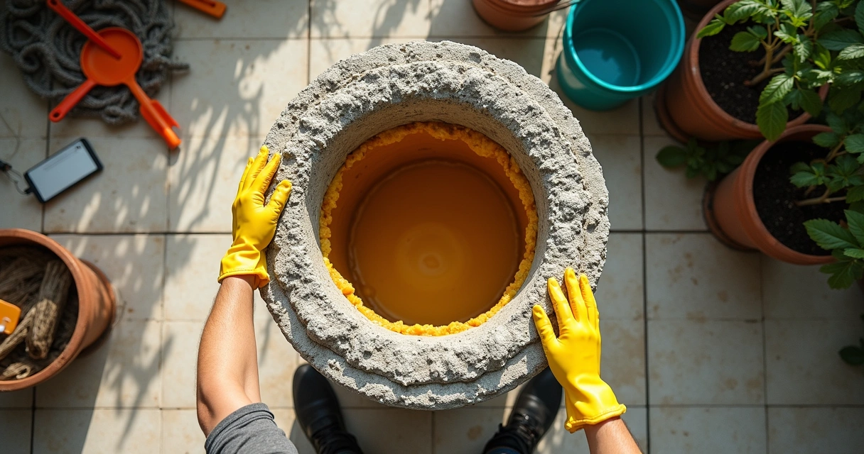 Pessoa abrindo caixa de gordura para limpeza 