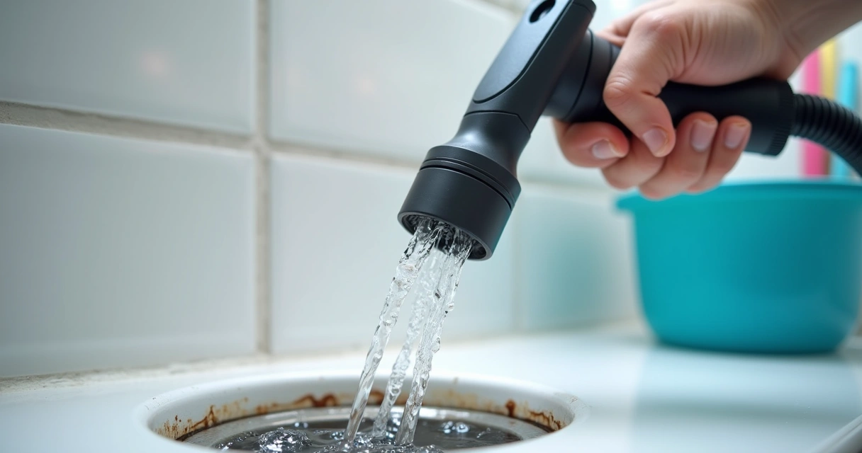 Mangueira de alta pressão limpando um cano entupido 