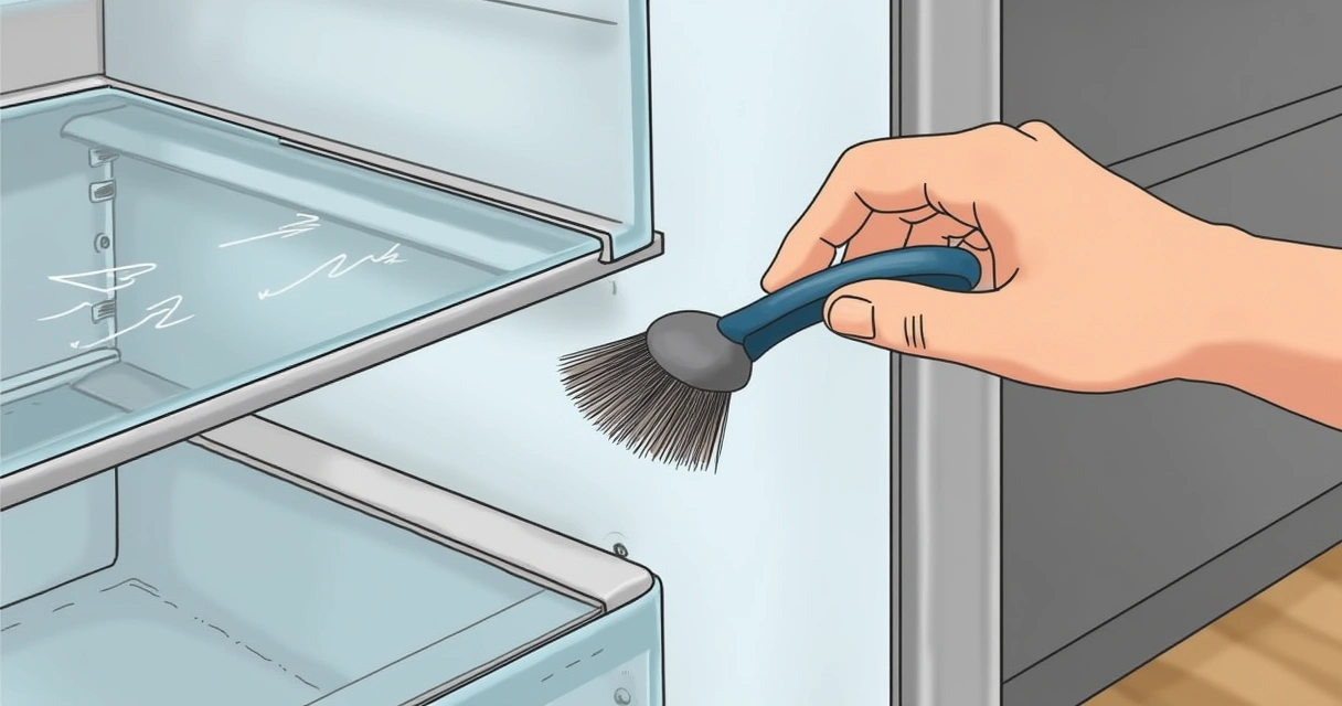 Pessoa limpando condensador traseiro da geladeira com escova 