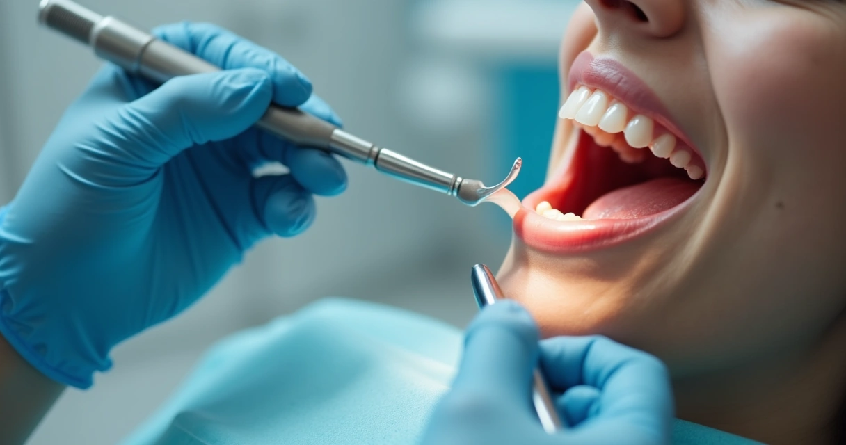 Limpeza dentária preventiva com instrumentos profissionais 