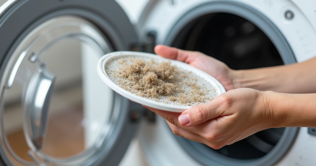 Pessoa limpando filtro de máquina de lavar roupas 