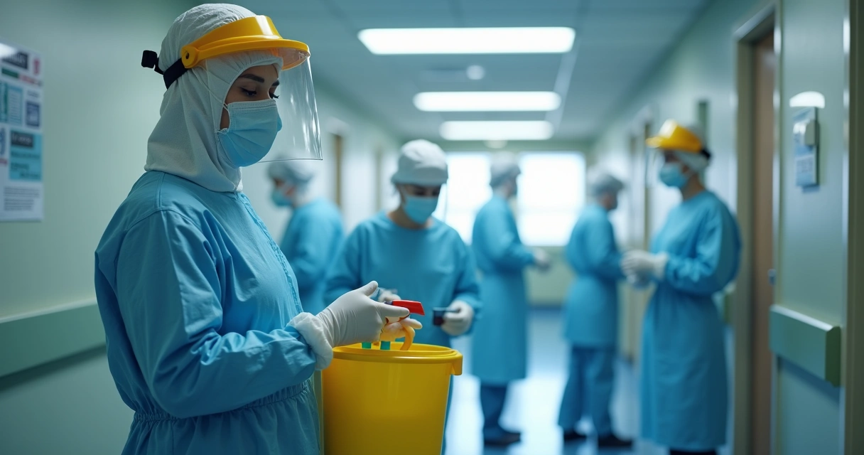 Funcionário da limpeza hospitalar usando EPI completo 