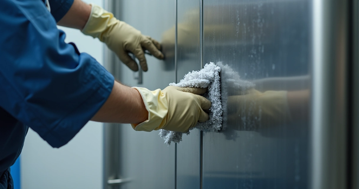 Profissional limpando equipamento de aço inox 304