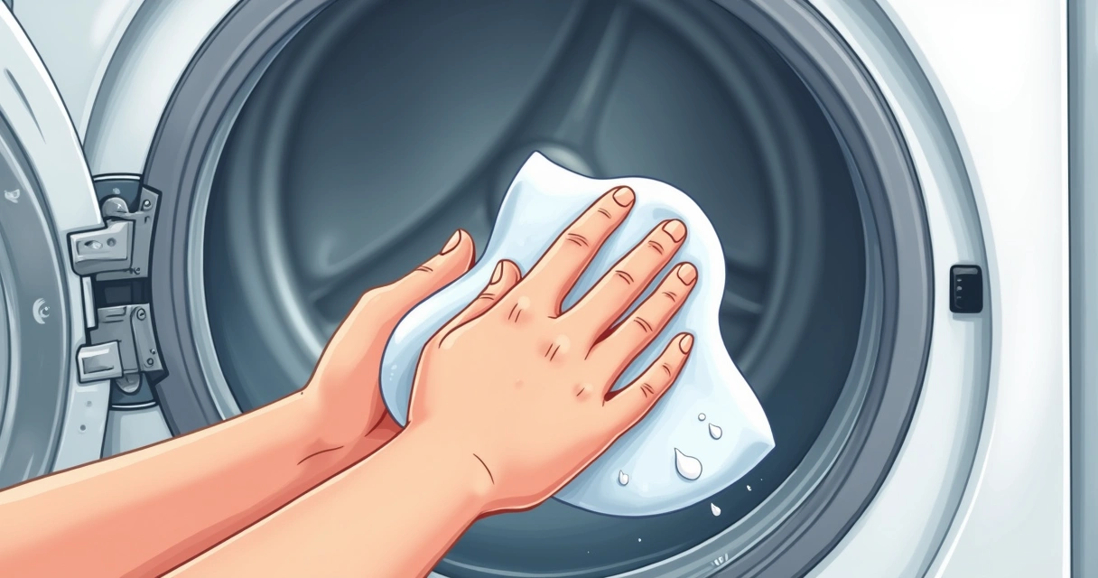 Borrachas de máquina de lavar sendo limpas com um pano 