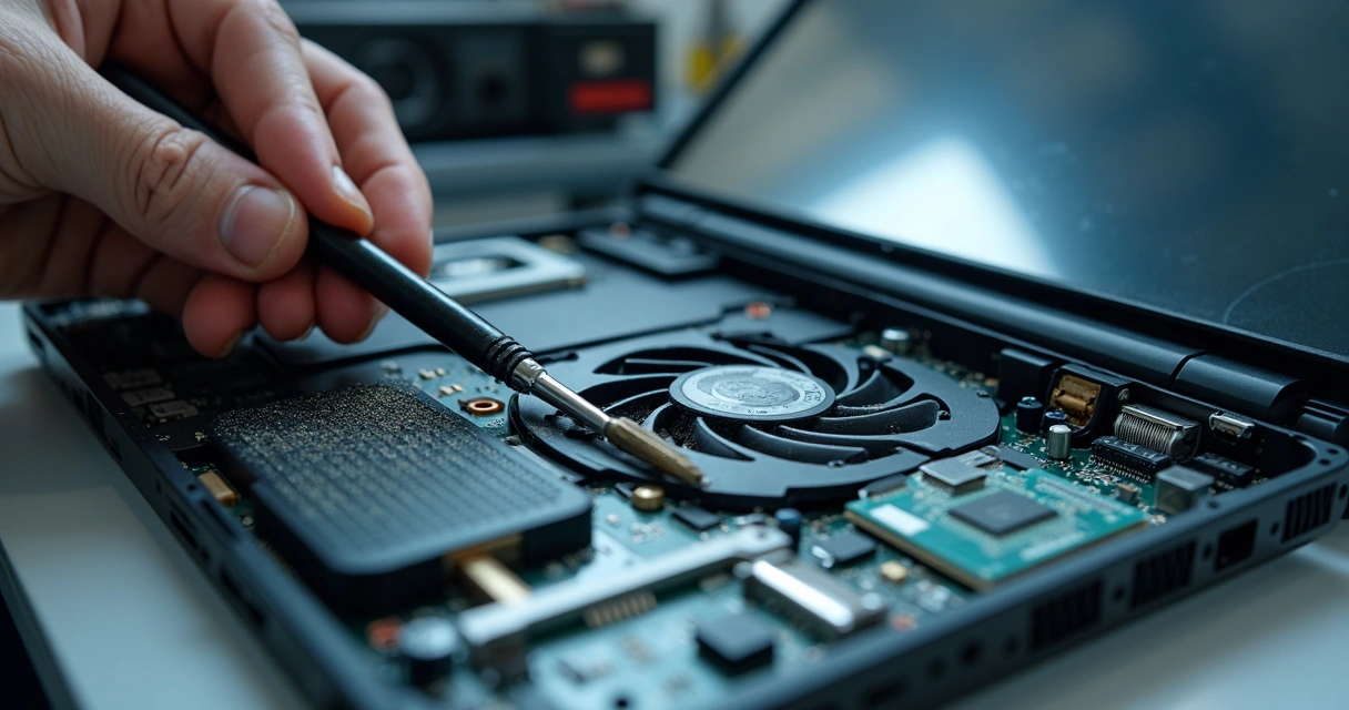 Limpeza interna de notebook com poeira