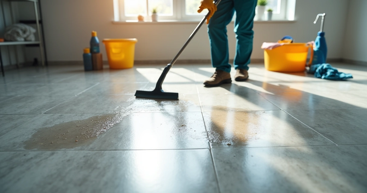 Aplicação de removedor no porcelanato usando desempenadeira 