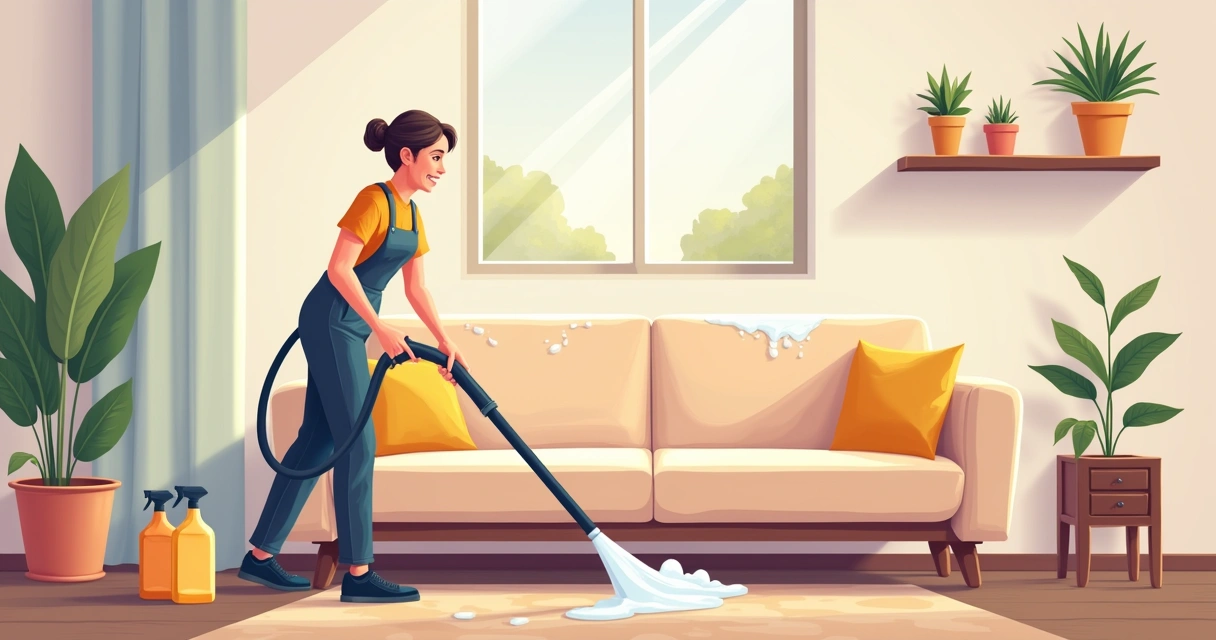 Profissional higienizando sofá com equipamento moderno 