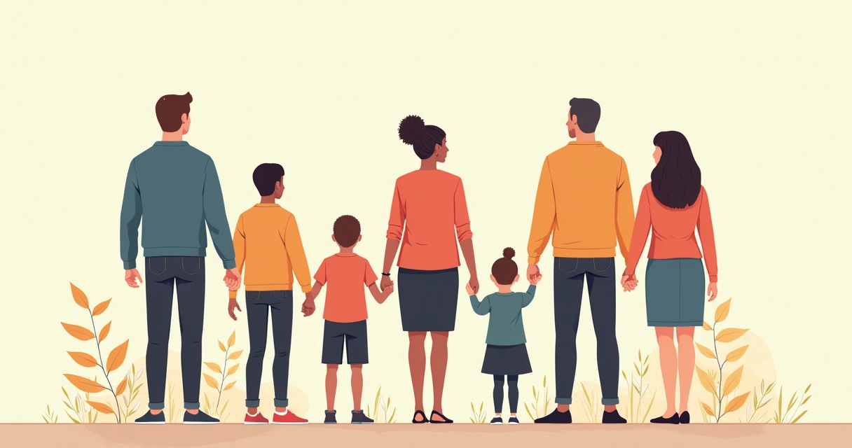 Líneas conectan miembros de una familia mostrando relaciones e individualidad