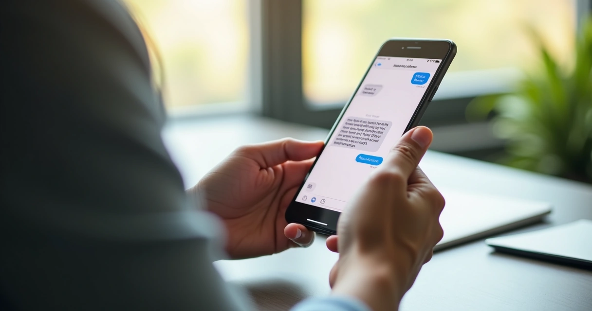 Psicóloga digitando mensagem afetuosa no celular