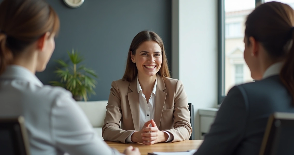 Pessoa sentada, postura ereta e sorrindo em entrevista 