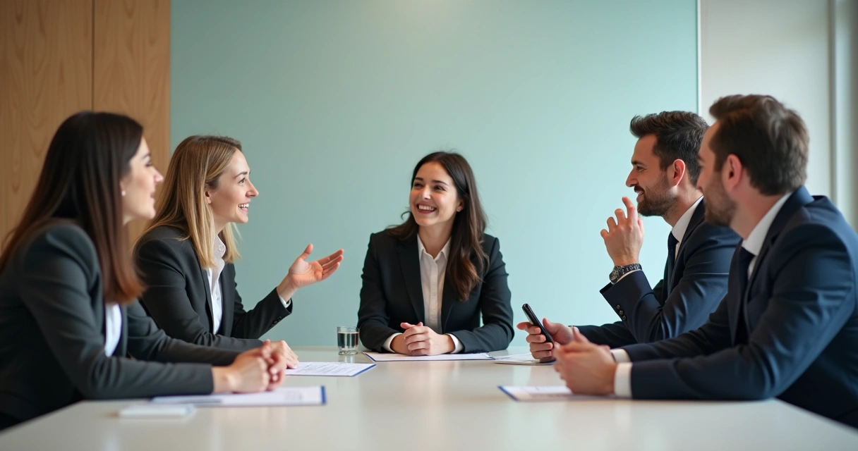 Equipe de negócios em reunião, linguagem corporal variada