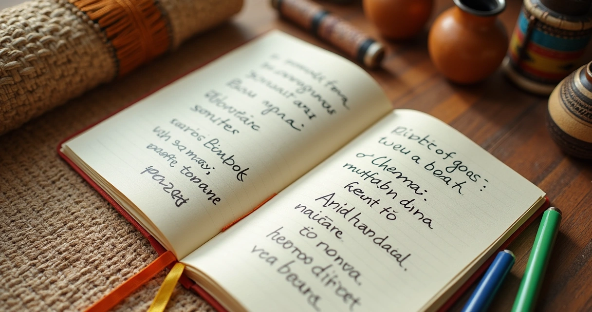 Caderno com palavras em idiomas diferentes