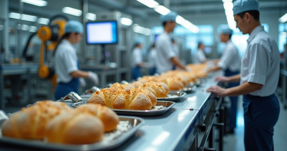 Linha de produção moderna com automação para indústria de alimentos 