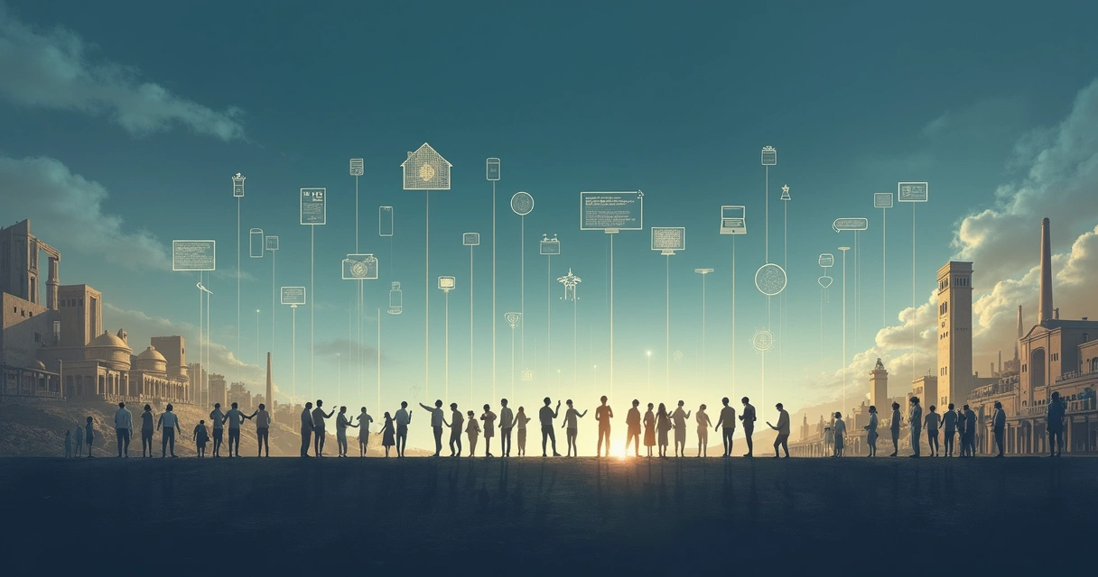 Linha do tempo com eventos históricos representando escolhas individuais 