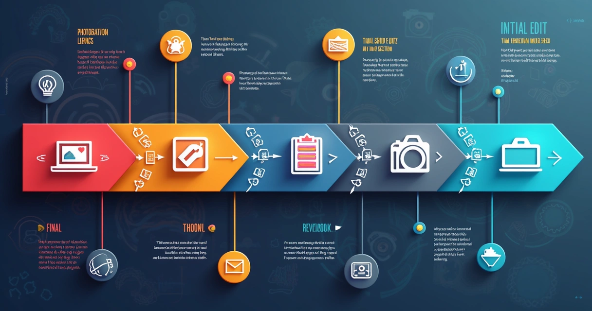 Linha do tempo visual de um processo de edição fotográfica 