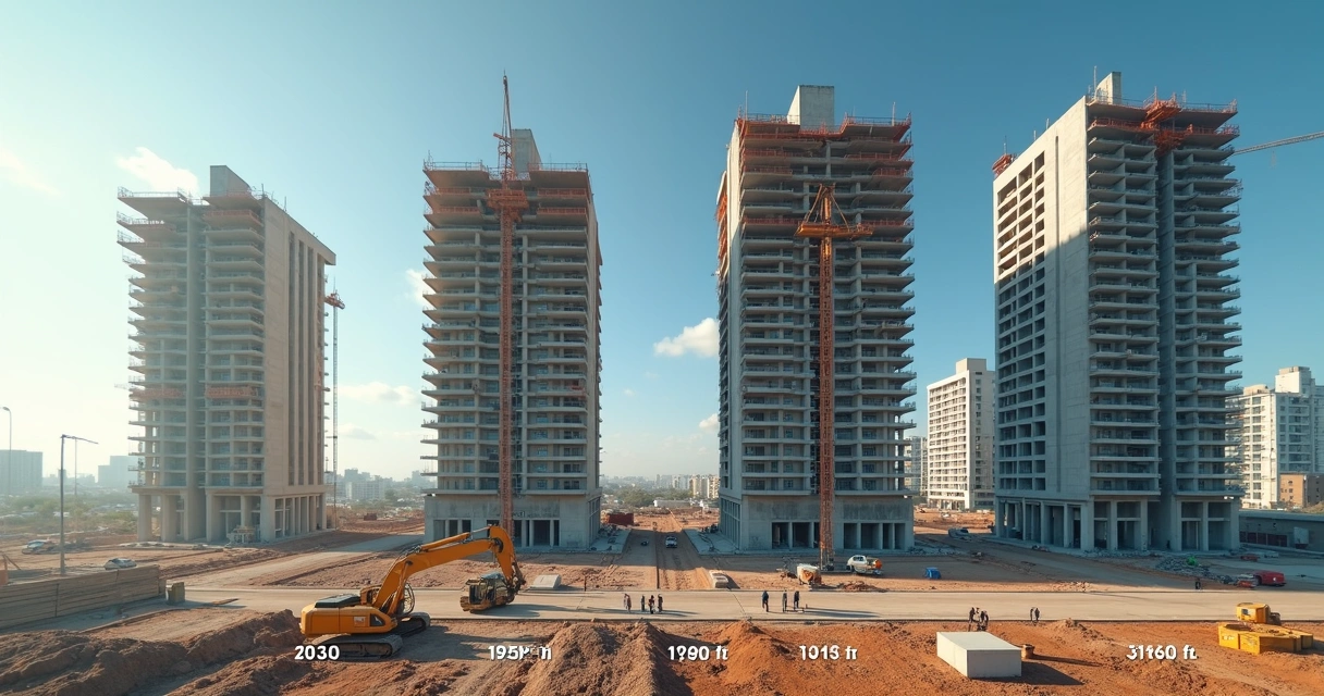 Linha do tempo visual mostrando diferentes fases de uma obra capturadas em time-lapse 