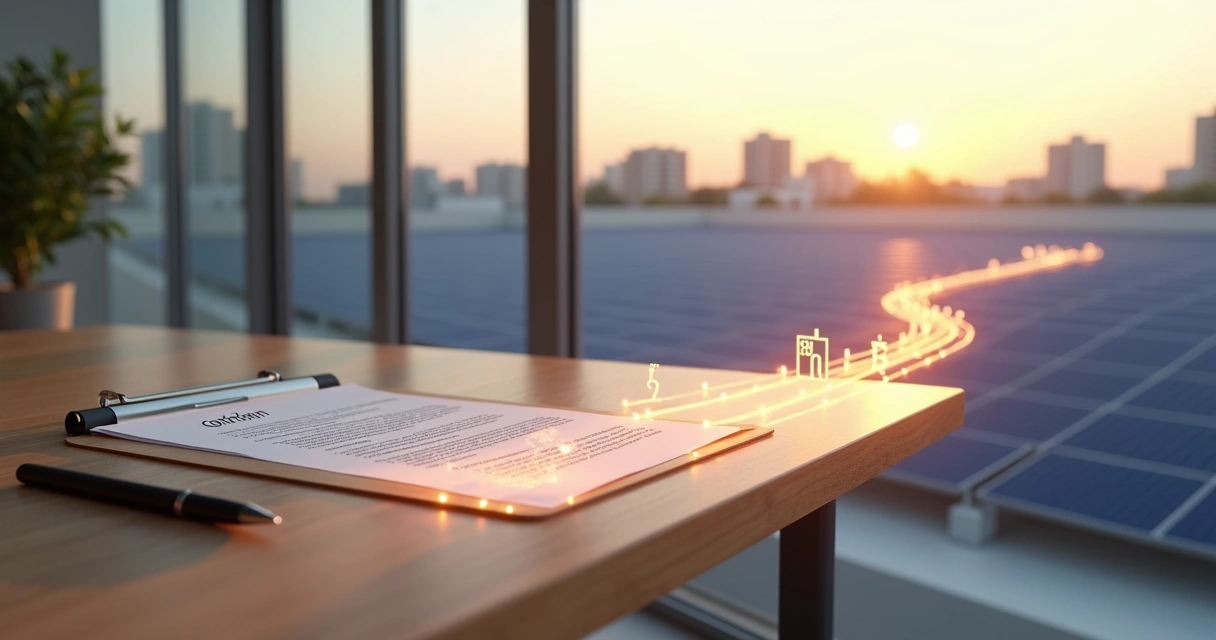 Linha do tempo ligando contrato a usina solar em telhado comercial 