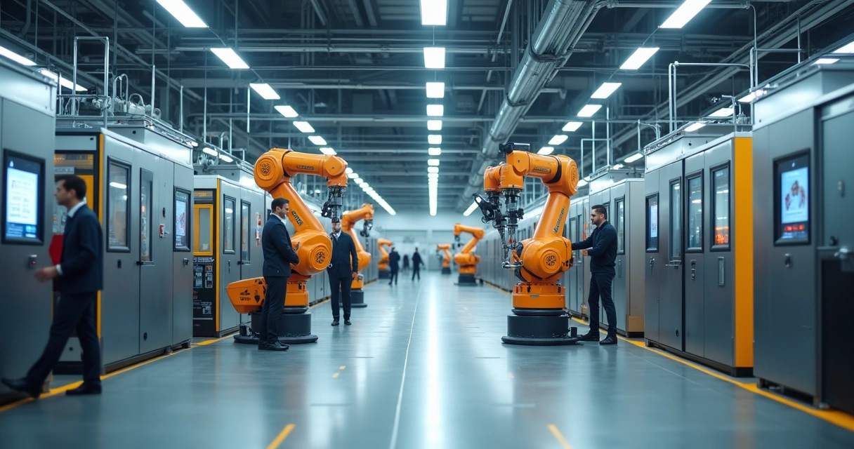 Linha de produção automatizada com robôs industriais 