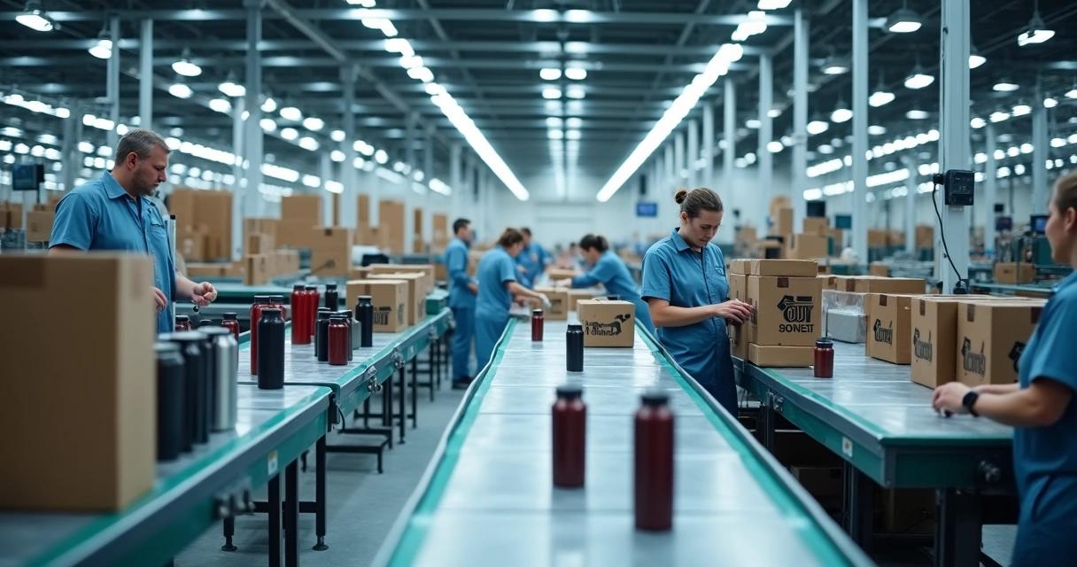 Linha de produção de brindes personalizados em operação