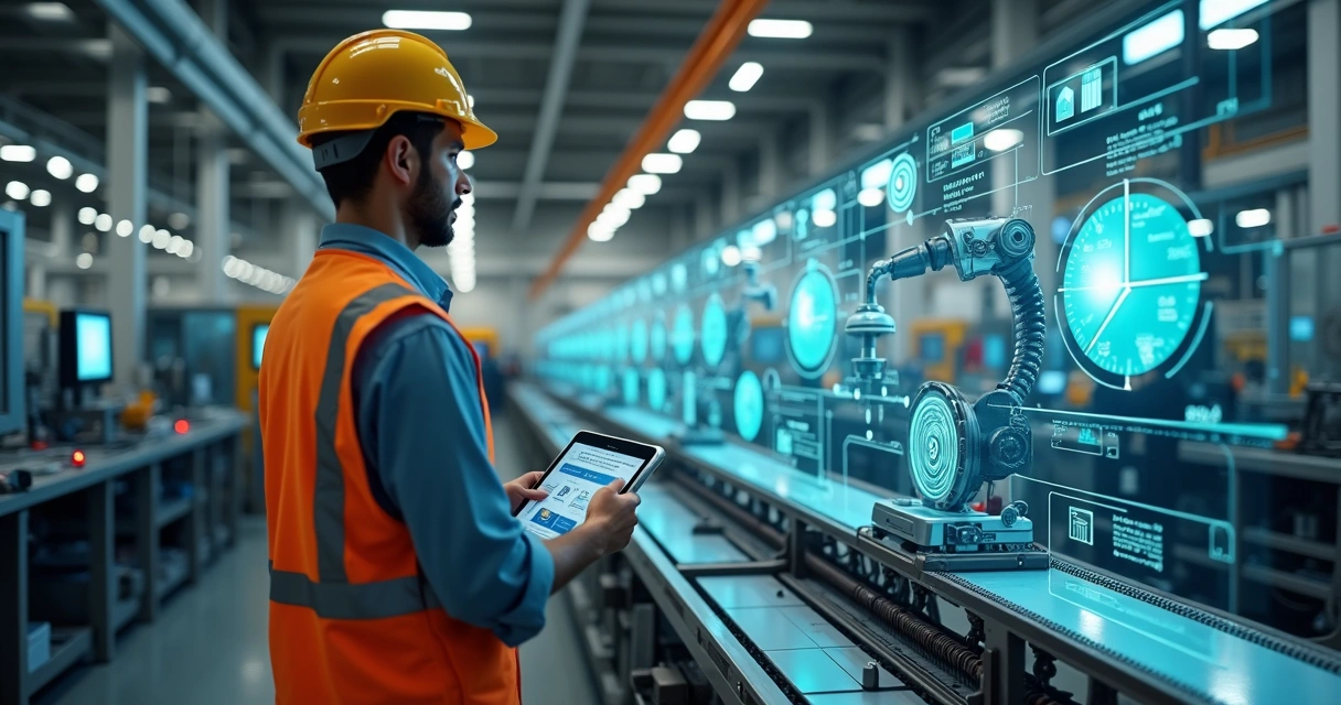 Engenheiro acompanha robôs em linha de produção digitalizada 