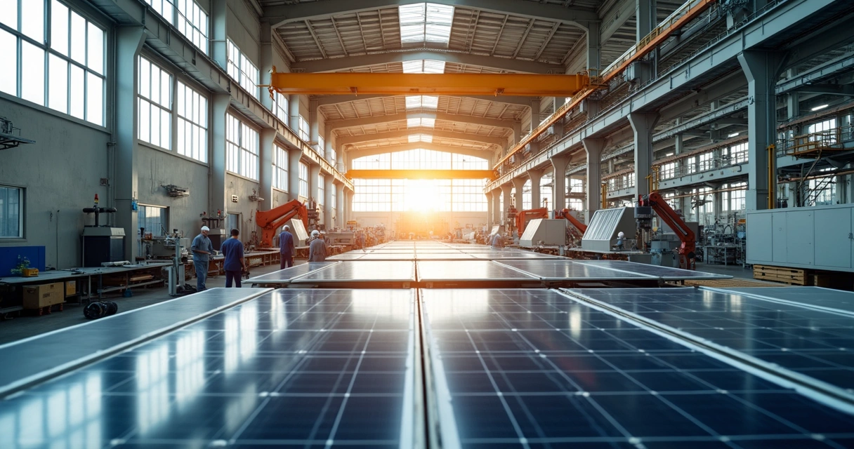 Linha de produção de painéis fotovoltaicos em fábrica 