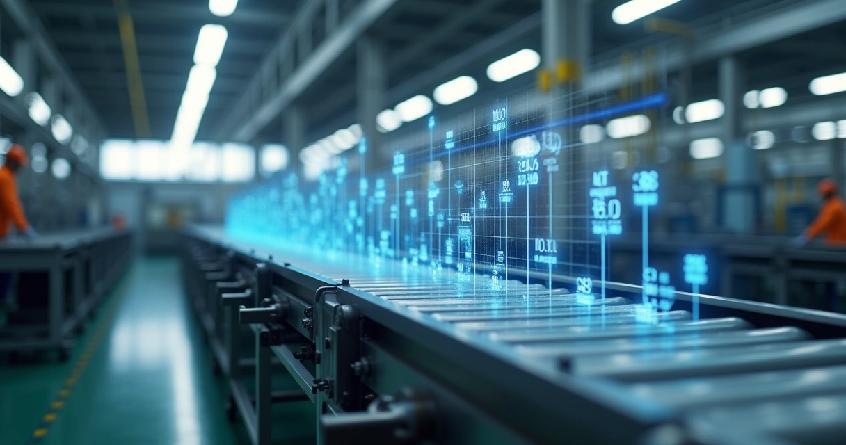 Linha de produção industrial parada, sem funcionários, esteiras vazias 