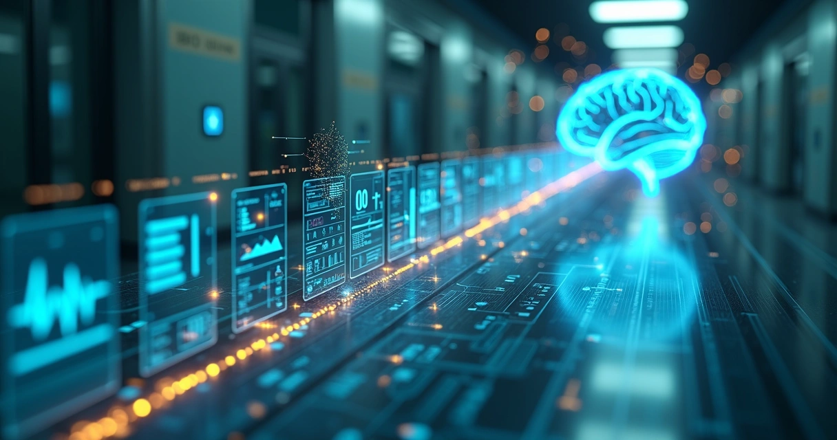 Linha do tempo de dados clínicos conectada a cérebro de inteligência artificial 