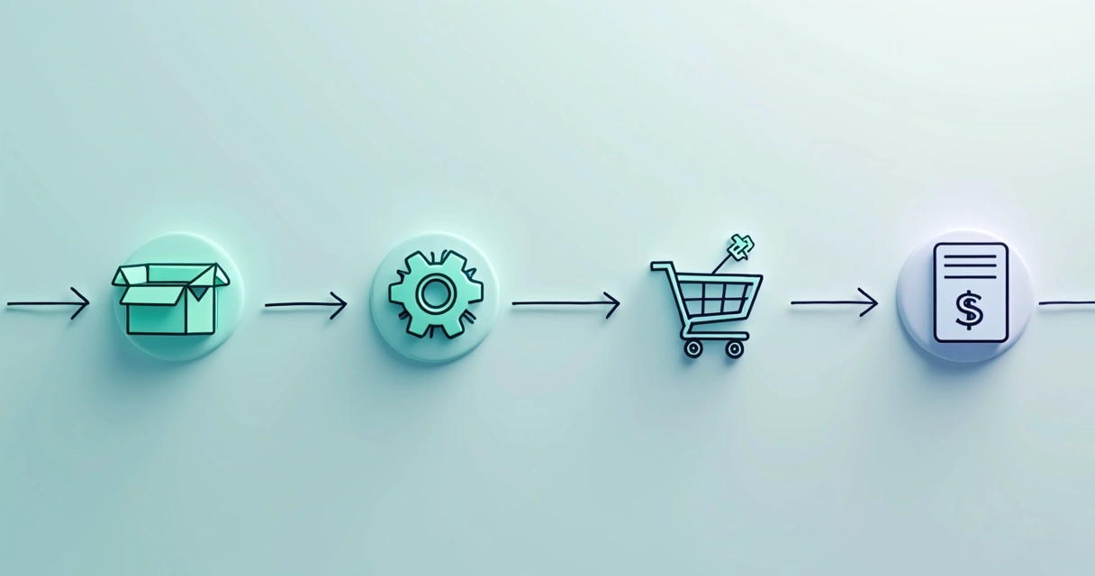 Linha do tempo ilustrando compra, produção, venda e recebimento 
