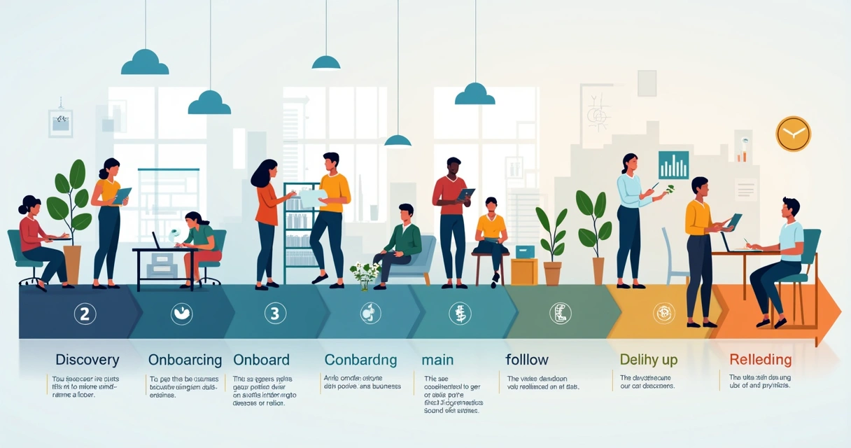 Linha do tempo mostrando etapas da jornada do cliente. 