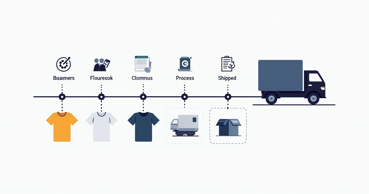 Linha do tempo visual de etapas da produção de camiseta personalizada 