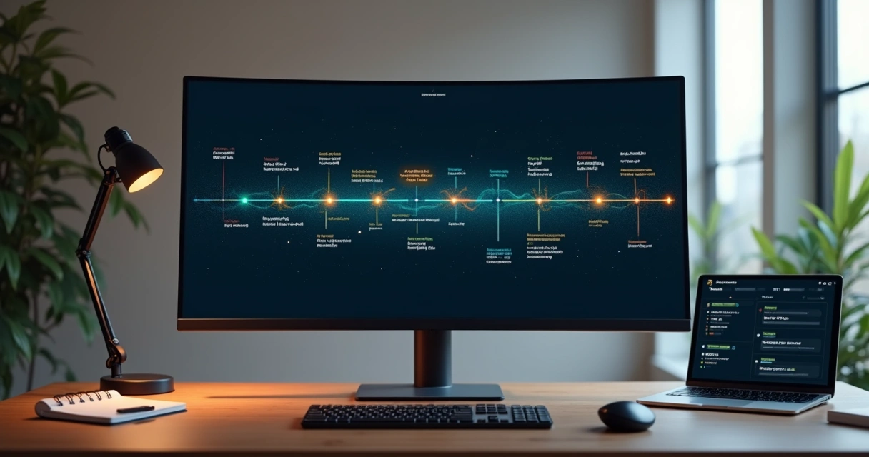 Linha do tempo digital exibindo eventos de webhook conectados a notas fiscais eletrônicas 