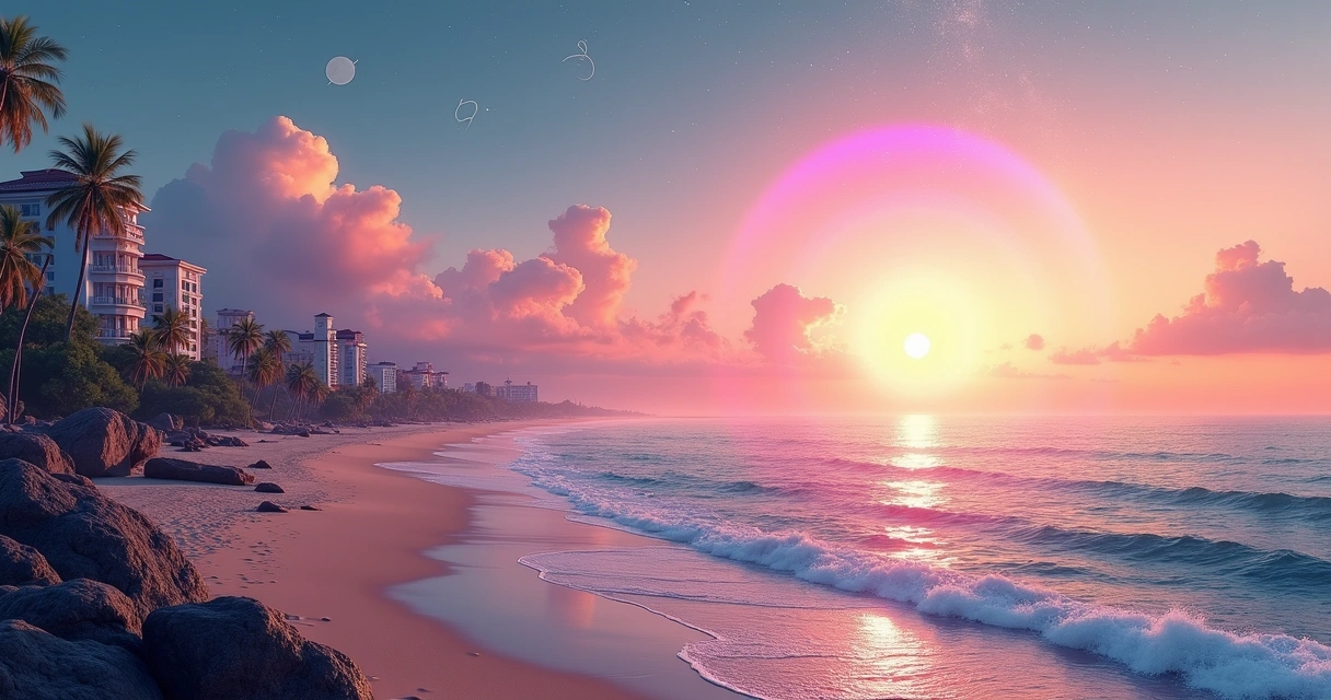 Linha de Vênus passando por cidade praia