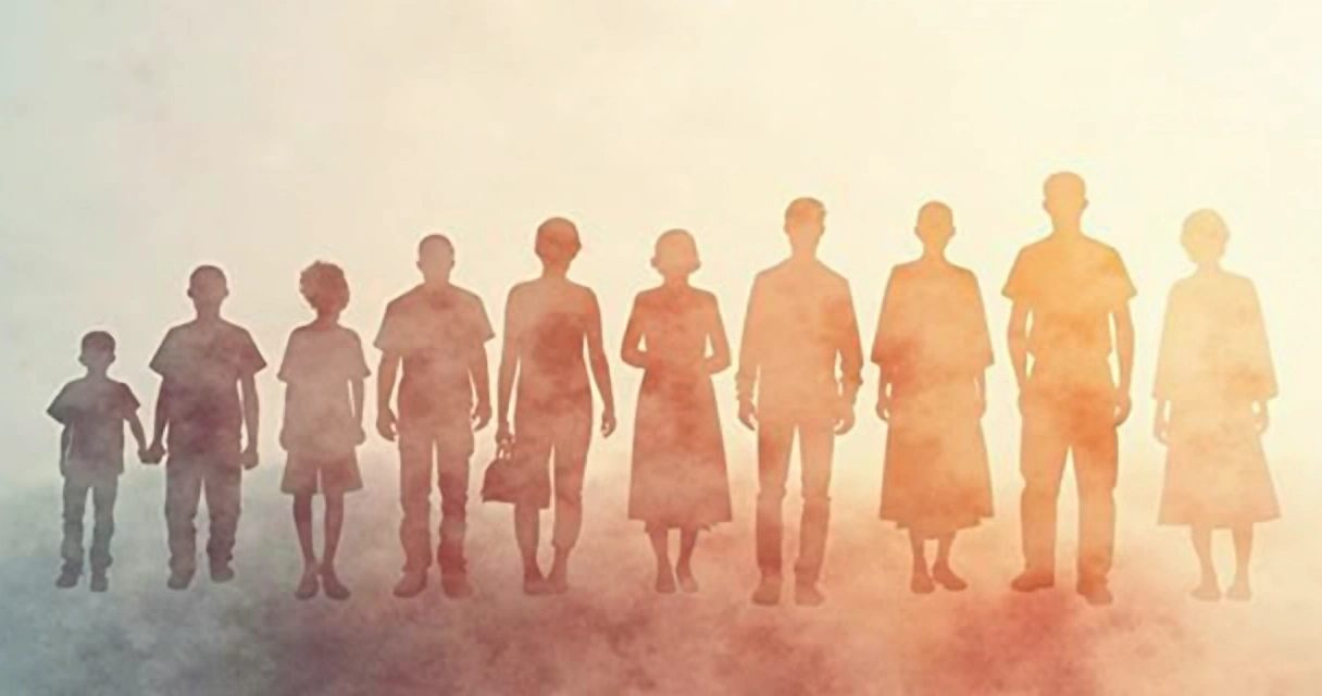 Perfis de várias gerações de uma família alinhados em degradê 