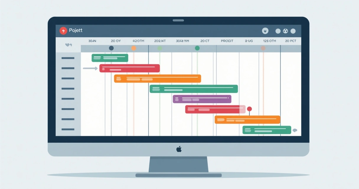 Gráfico de Gantt com várias linhas mostrando diferentes versões do plano do projeto