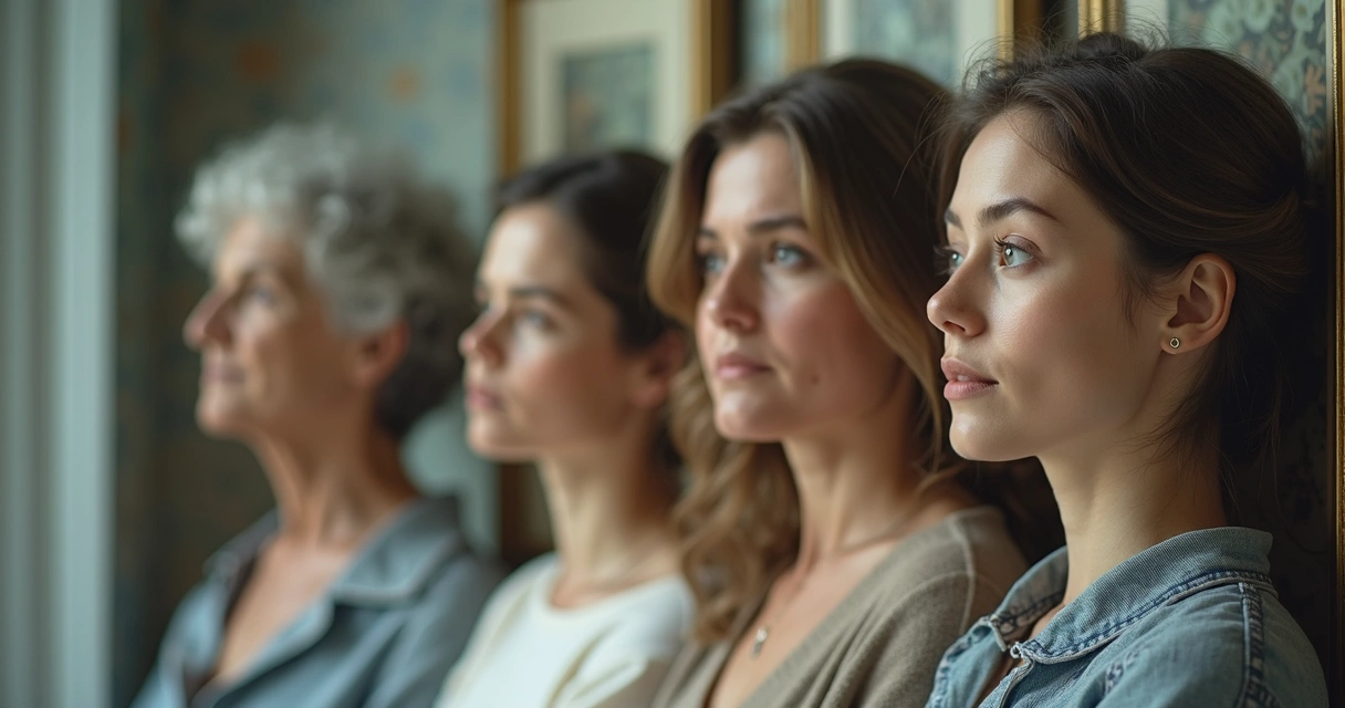 Retratos de mulheres de gerações diferentes alinhados
