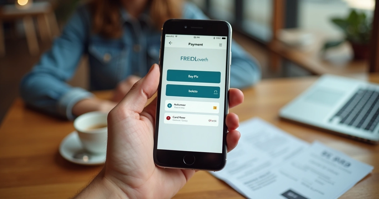 Pessoa usando o celular para pagar uma compra com link de pagamento 