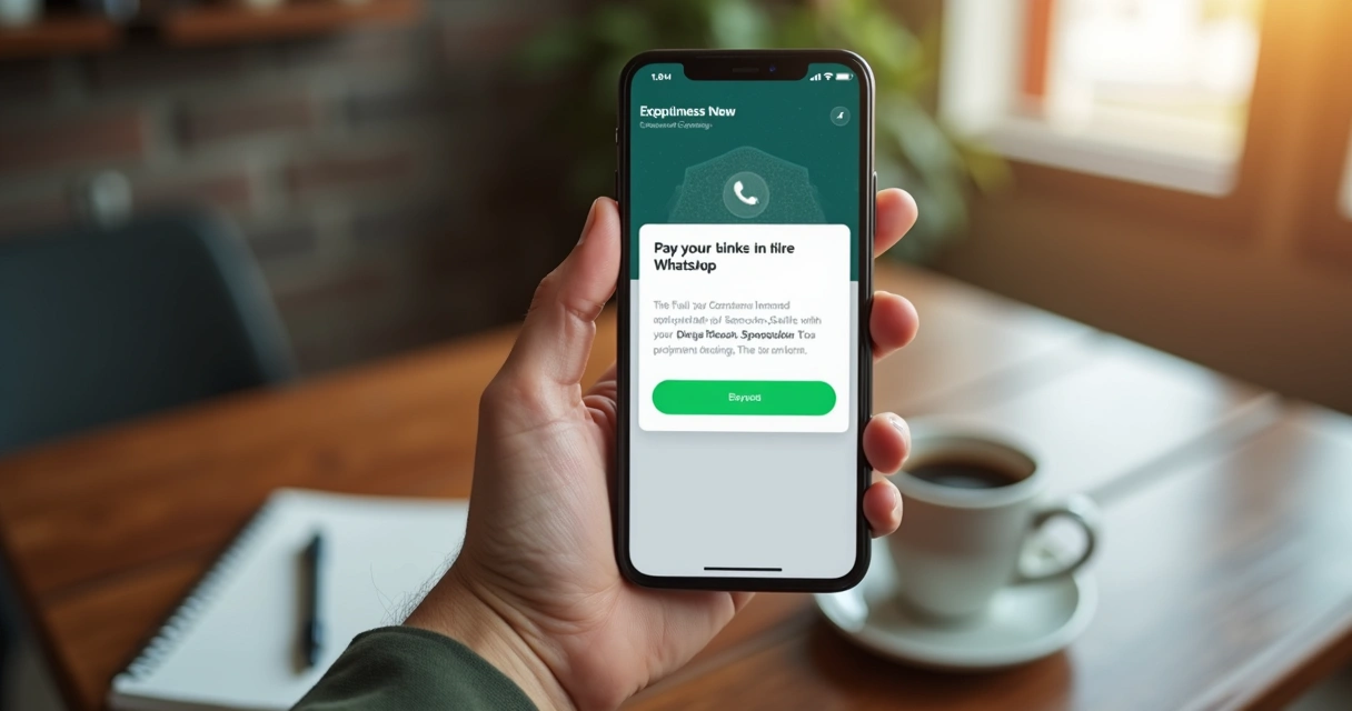 Pessoa segurando celular exibindo link de pagamento no WhatsApp 