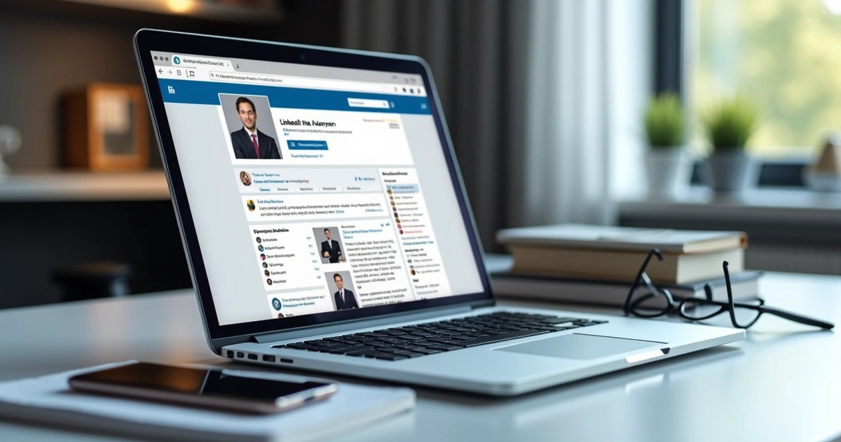 Perfil profissional de advogado no LinkedIn em notebook 