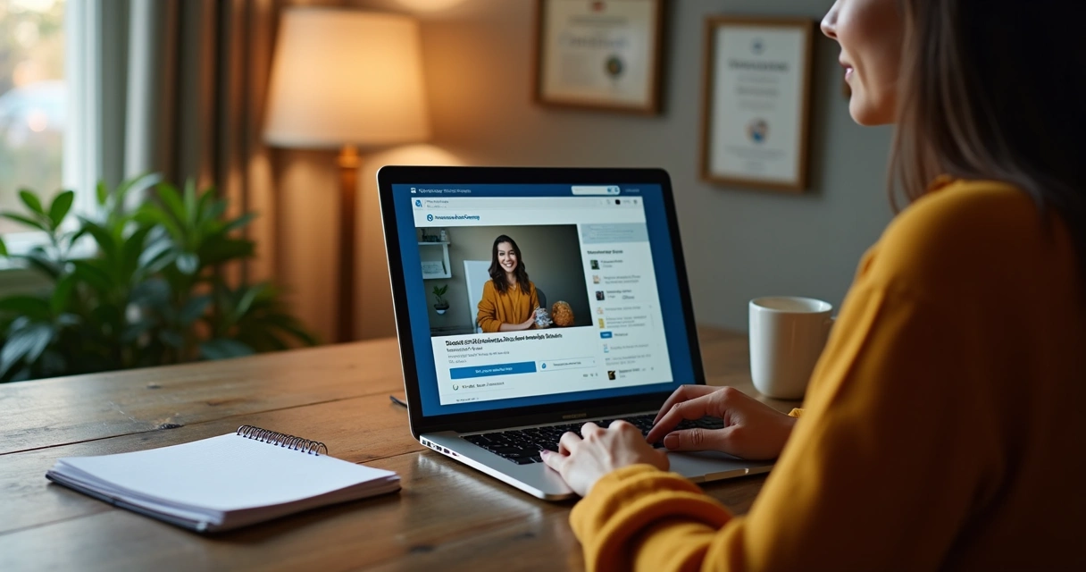 Pessoa assistindo curso online do LinkedIn Learning em notebook