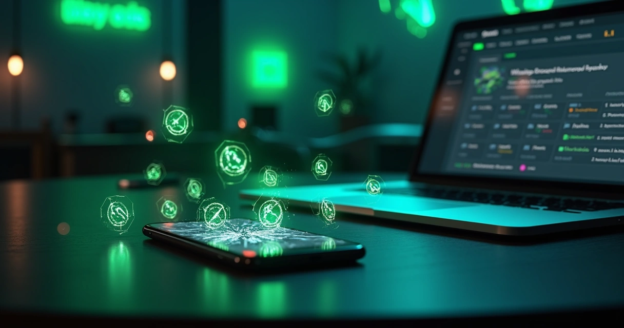 Tela de celular com links de grupos de WhatsApp quebrando enquanto uma solução inteligente organiza novos participantes 